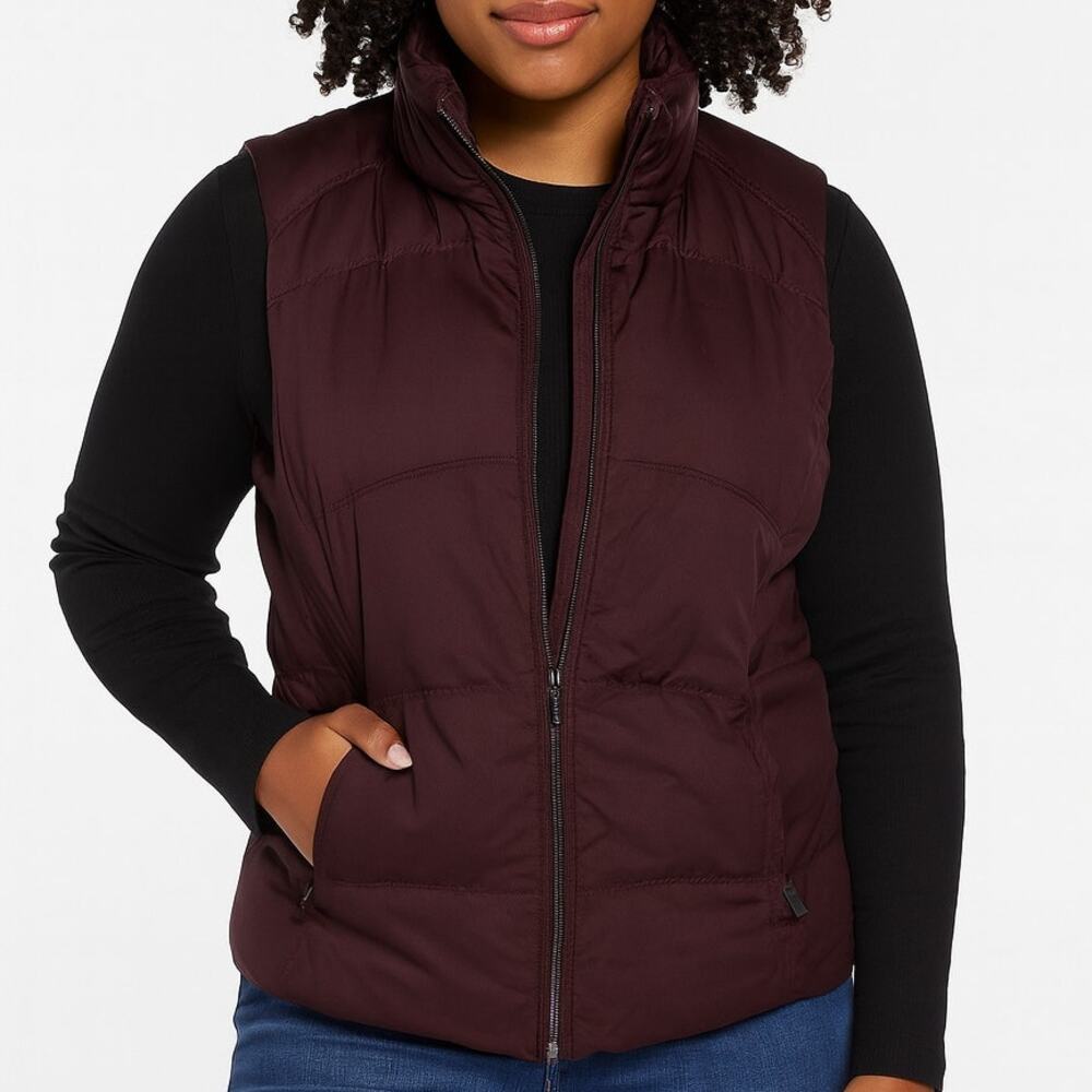 Eddie Bauer Womens Medium Brown Goose Down Puffy Front Zipper Vest